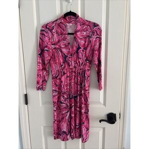 Lilly Pulitzer dress Alexandra 3/4 Sleeve Bright Flirty Navy Pink Small
